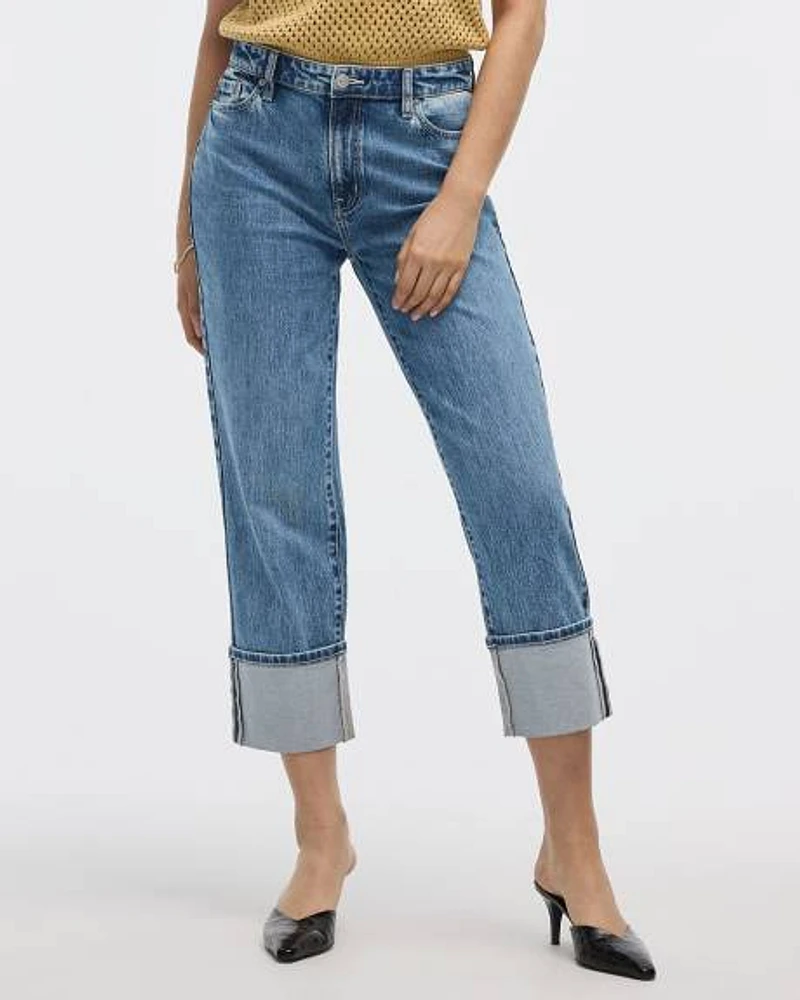 Wide-Leg High-Rise Cropped Jean with Rolled Cuffs