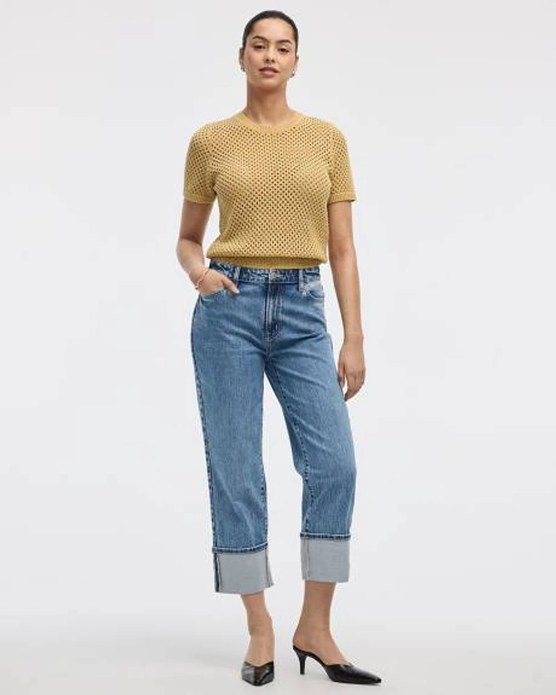 Wide-Leg High-Rise Cropped Jean with Rolled Cuffs