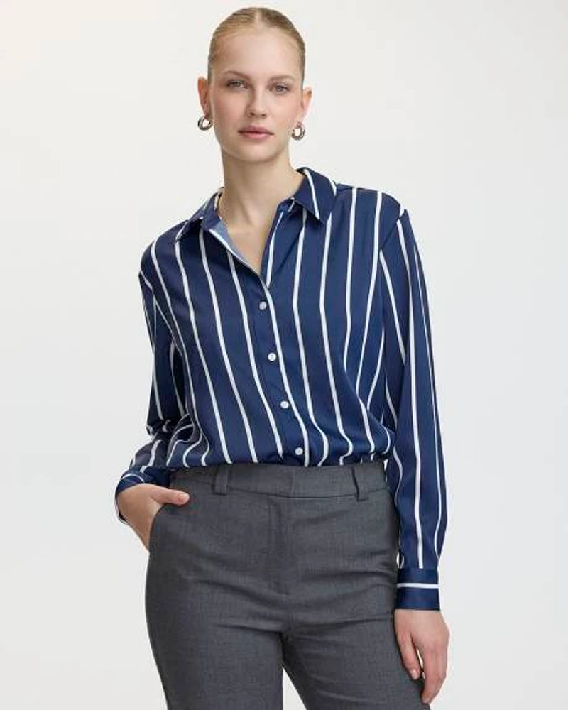 Satin Long-Sleeve Buttoned-Down Blouse