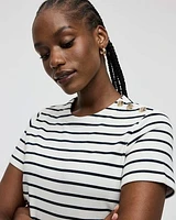 Striped Short-Sleeve Crew-Neck Shift Dress