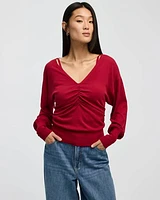 Long-Sleeve V-Neck Boxy Sweater