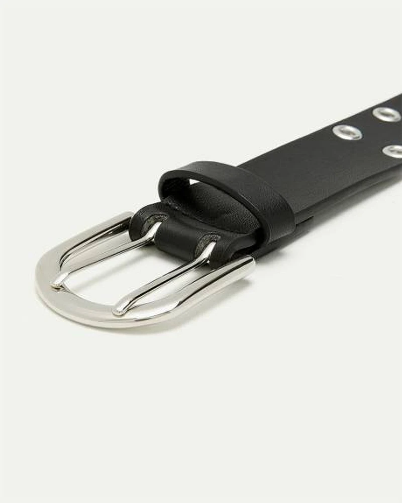 Faux-Leather Grommet Belt