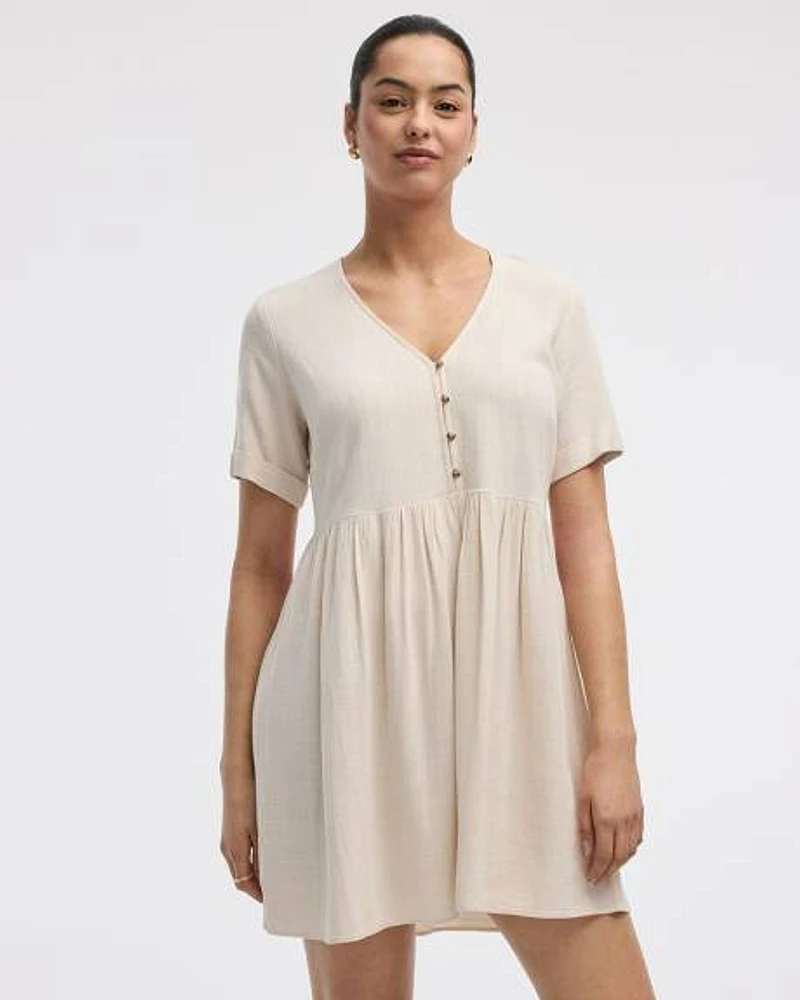 Short-Sleeve V-Neck Buttoned-Down Dress