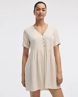 Short-Sleeve V-Neck Buttoned-Down Dress