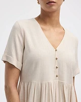 Short-Sleeve V-Neck Buttoned-Down Dress