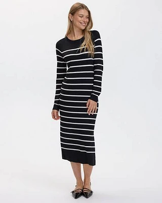 Long-Sleeve Crew-Neck Midi Sweater Dress