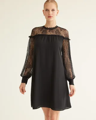 Long-Sleeve Shift Dress with Lace