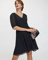 Elbow-Sleeve V-Neck Dress