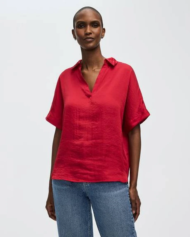 Blouse à manches courtes et col V chemisier