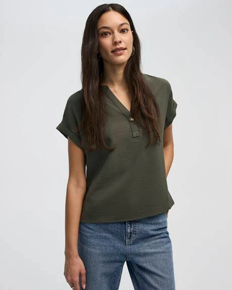 Extended-Sleeve Split-Neck Blouse