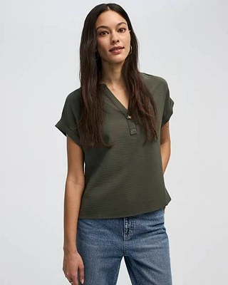 Extended-Sleeve Split-Neck Blouse