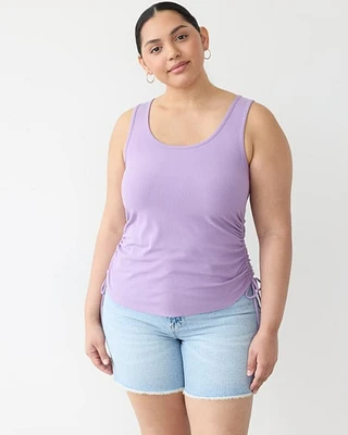 Ribbed Scoop-Neck Tank with Shirred Sides