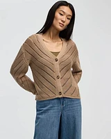 Long-Sleeve V-Neck Cardigan with Pointelle Stitches