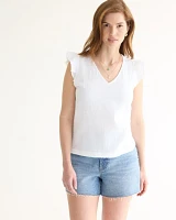 V-Neck Blouse with Short Flutter Sleeves