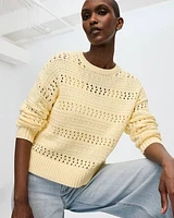 Long-Sleeve Crew-Neck Open-Stitch Pullover