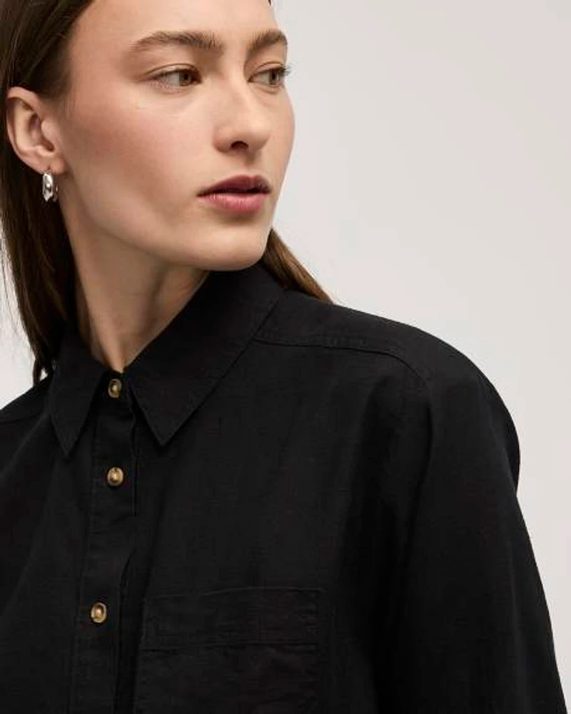 Long-Sleeve Linen Blend Shirt