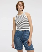 Camisole côtelée à rayures col rond