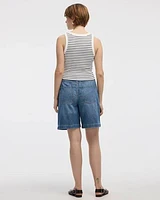 Camisole côtelée à rayures col rond