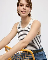 Camisole côtelée à rayures col rond