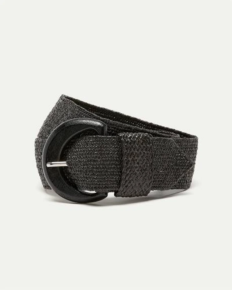 Elastic Straw Belt with Wooden Buckle