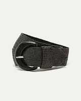 Elastic Straw Belt with Wooden Buckle