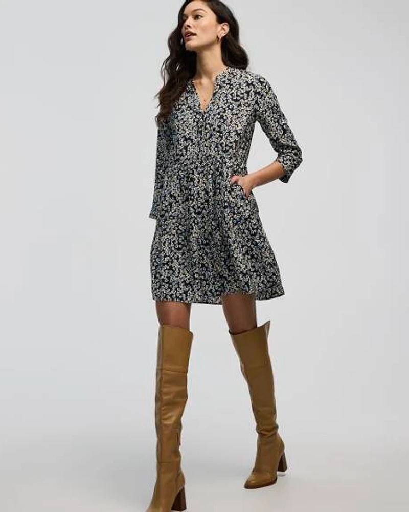 Long-Sleeve Split-Neck Tiered Dress