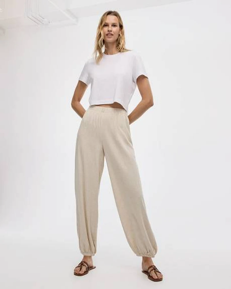 Pantalon sarouel à enfiler taille mi-haute