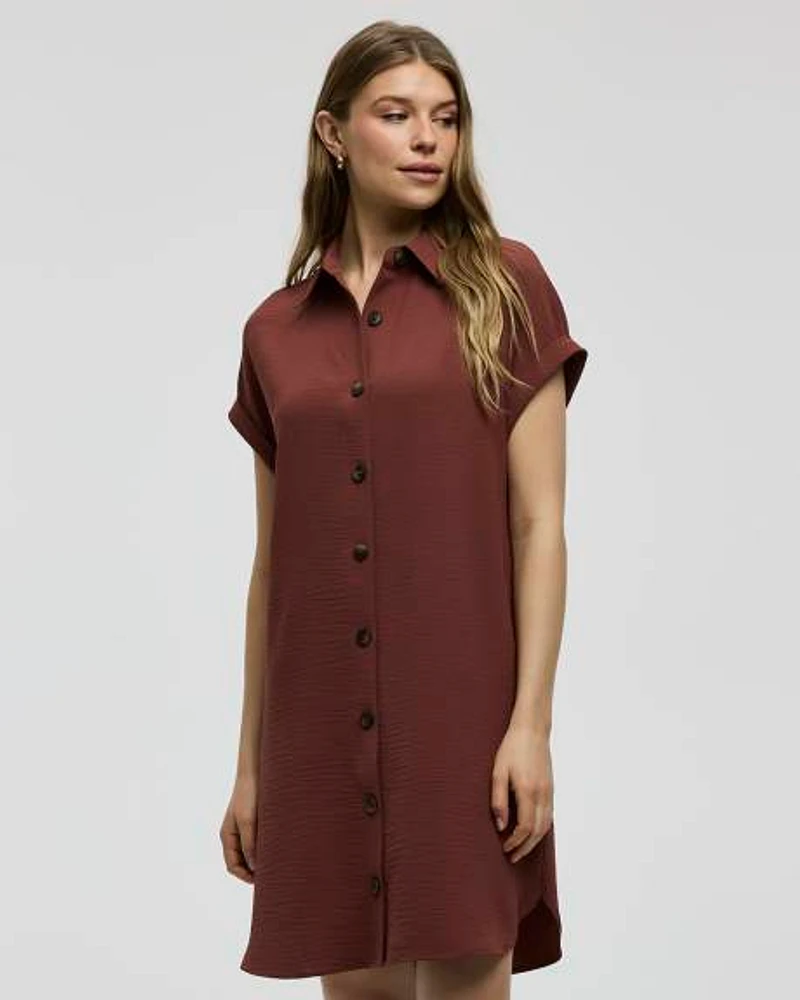 Short-Sleeve Buttoned-Down Dress with Shirt Collar