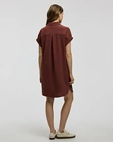 Short-Sleeve Buttoned-Down Dress with Shirt Collar