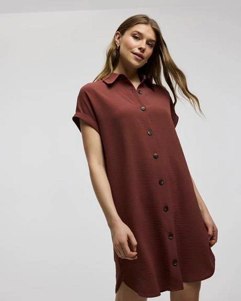 Short-Sleeve Buttoned-Down Dress with Shirt Collar