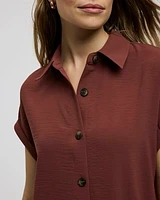 Short-Sleeve Buttoned-Down Dress with Shirt Collar