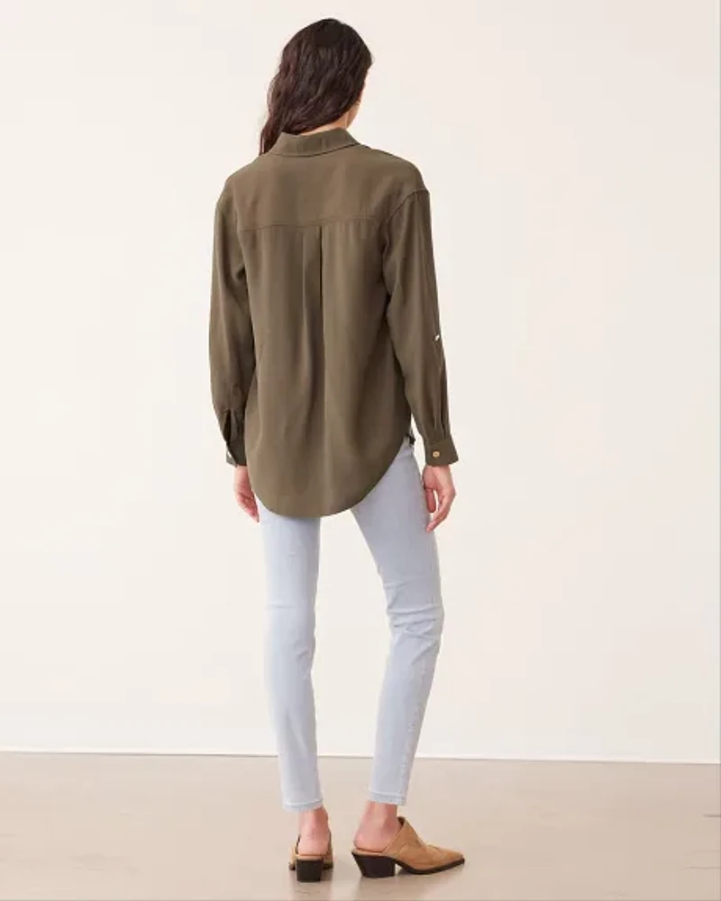 Long-Sleeve Buttoned-Down Blouse with Utility Pockets