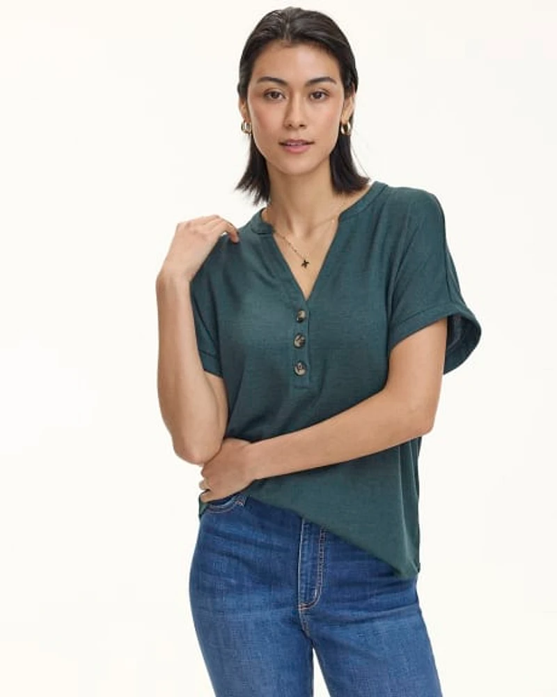 Extended-Sleeve Blouse with Split Neckline