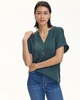 Extended-Sleeve Blouse with Split Neckline