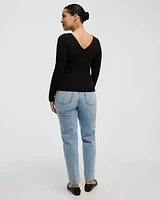 Long-Sleeve Top with V Neckline at Front and Back