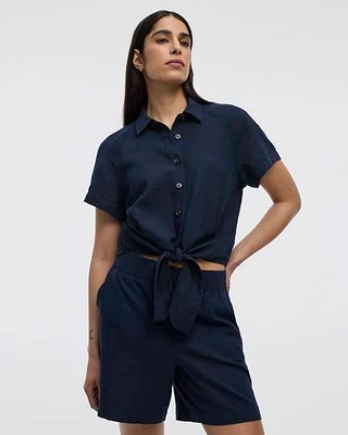 Linen-Blend Shorts with Elastic Waistband