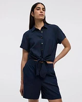 Linen-Blend Shorts with Elastic Waistband