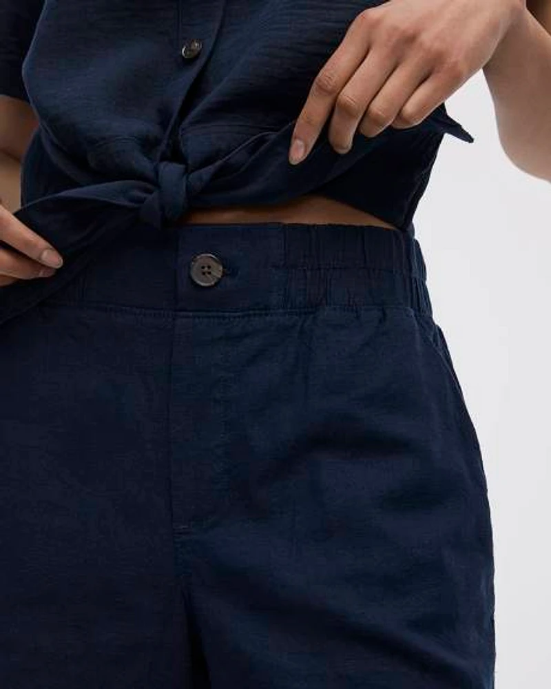 Linen-Blend Shorts with Elastic Waistband