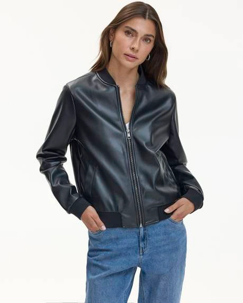 Faux Leather Bomber Jacket