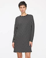 Striped Long-Sleeve Crew-Neck Shift Dress