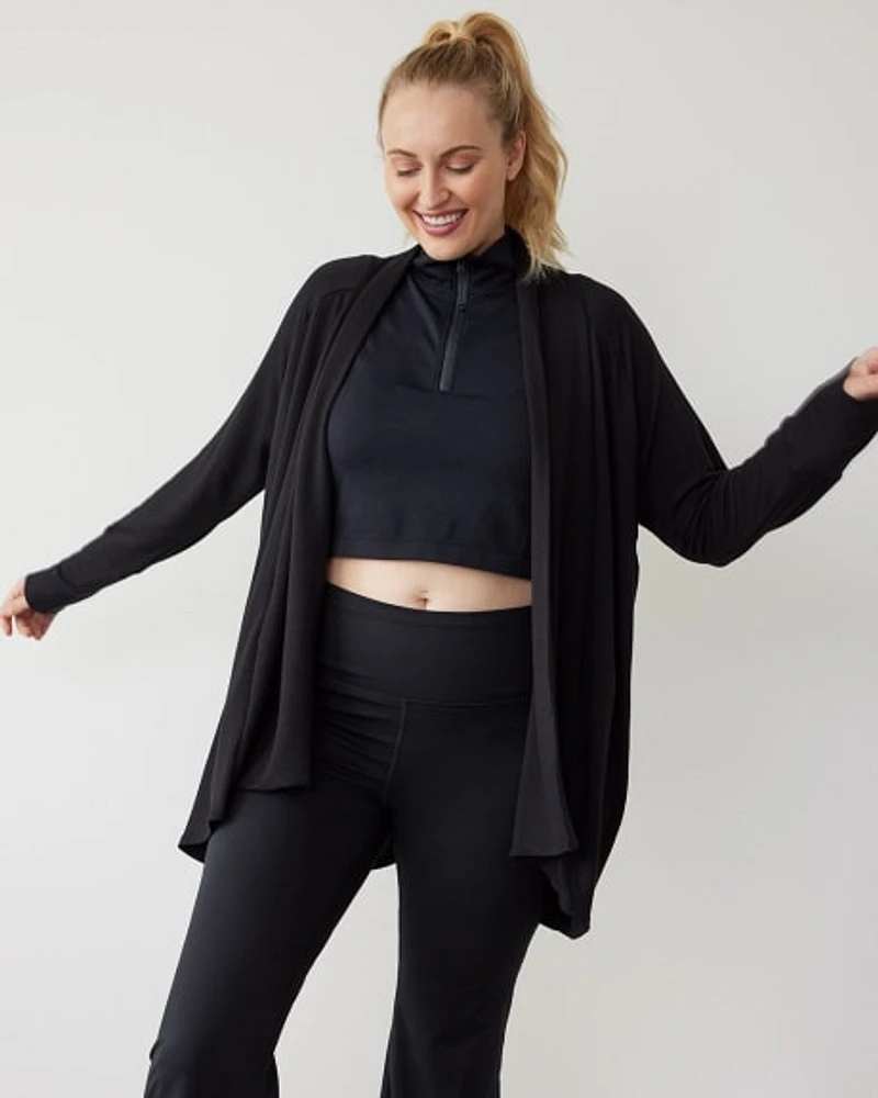 Long-Sleeve Open Cardigan with Side Pockets