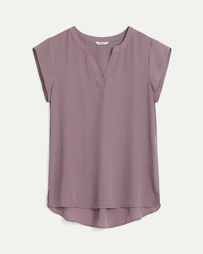 Cap-Sleeve Blouse with Split Neckline