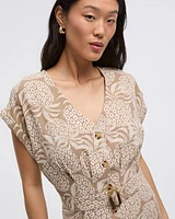 Short-Sleeve Buttoned-Down Dress with V Neckline