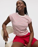 T-shirt rayé à manches courtes et col rond avec fronces latérales