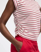 T-shirt rayé à manches courtes et col rond avec fronces latérales