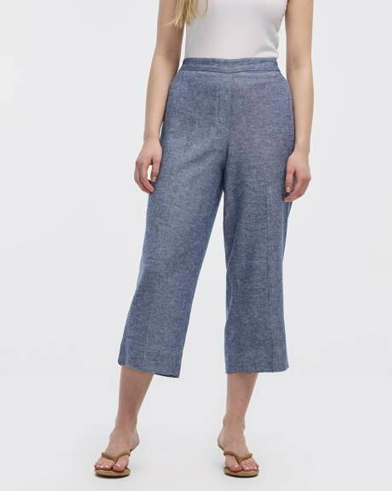 Cropped Wide-Leg Linen-Blend Pant
