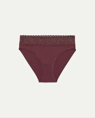 Cotton High Waist Panties with Lace Waistband, R Line