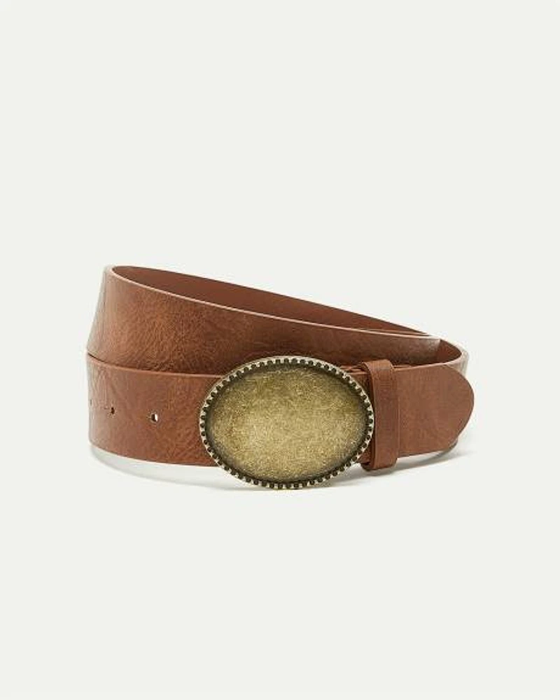 Faux Leather Belt with Western Buckle