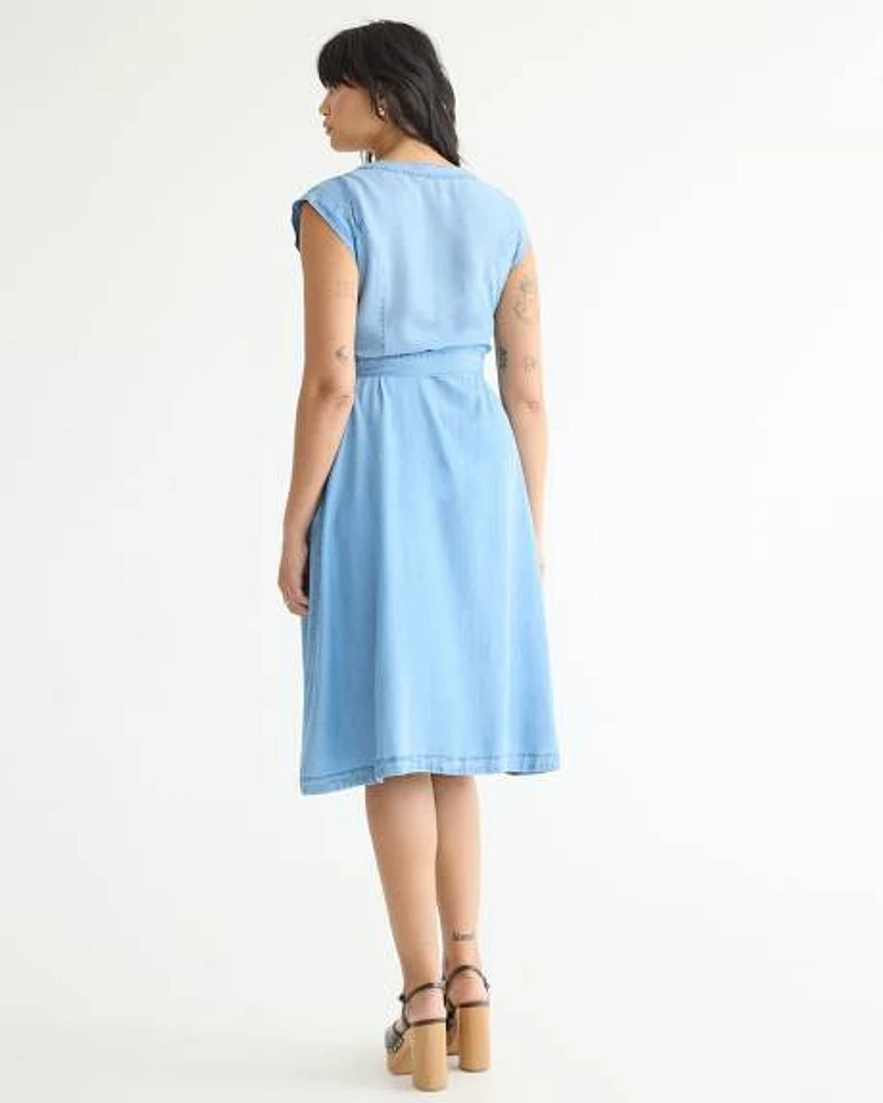 Cap-Sleeve Fit-and-Flare Tencel Midi Dress