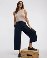 Wide-Leg Cropped Piqué Pant